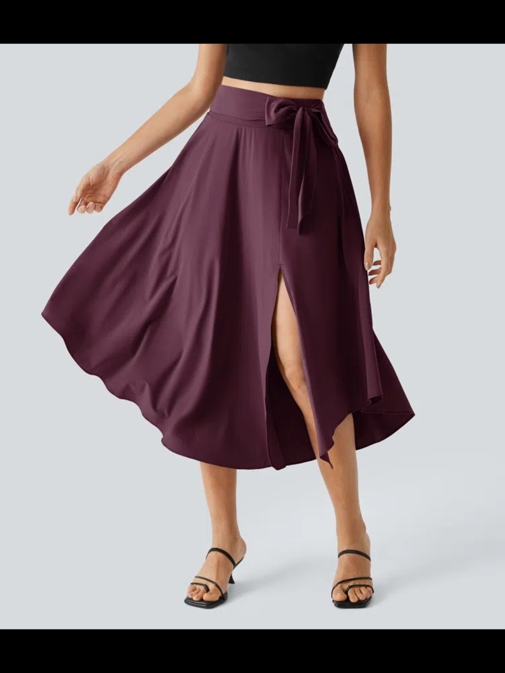 Breezeful High Waisted Tie Side 2-in-1 Curved Hem Flowy Quick Dry Midi Skirt - Picture 4 of 13